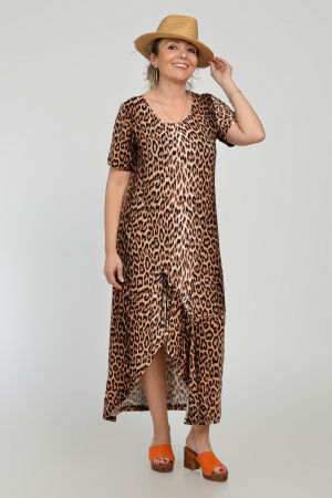 Rochie lunga A-line din tricot de vascoza cu siret la poale, imprimeu animal print [1]