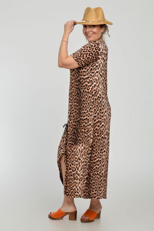 Rochie lunga A-line din tricot de vascoza cu siret la poale, imprimeu animal print [4]