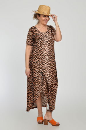 Rochie lunga A-line din tricot de vascoza cu siret la poale, imprimeu animal print [2]