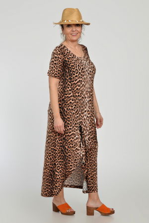 Rochie lunga A-line din tricot de vascoza cu siret la poale, imprimeu animal print [5]