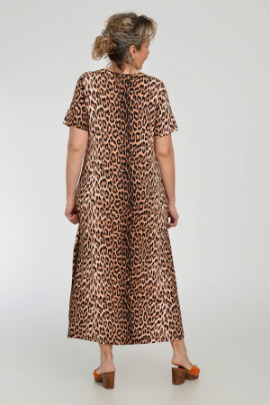 Rochie lunga A-line din tricot de vascoza cu siret la poale, imprimeu animal print [8]