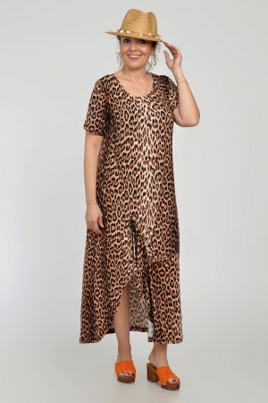 Rochie lunga A-line din tricot de vascoza cu siret la poale, imprimeu animal print [3]