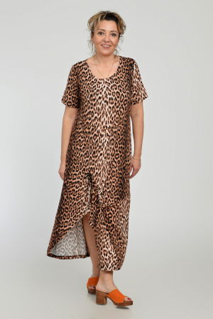 Rochie lunga A-line din tricot de vascoza cu siret la poale, imprimeu animal print [7]