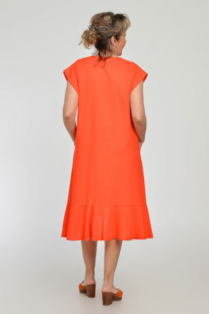 Rochie midi A-line din in mercerizat cu buzunare si volan, corai [5]