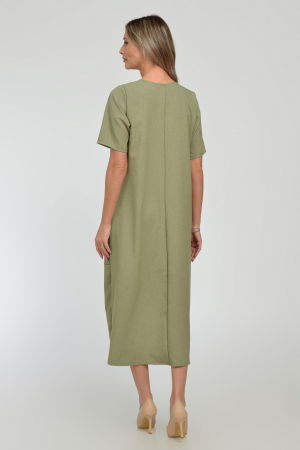 Rochie lunga A-line din in mercerizat cu siret la poale, kaki deschis [9]