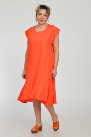 Rochie midi A-line din in mercerizat cu buzunare si volan, corai [3]