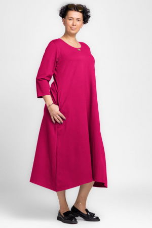 Rochii Casual - Rochie lunga A-line fucsia inchis, din tricot de bumbac