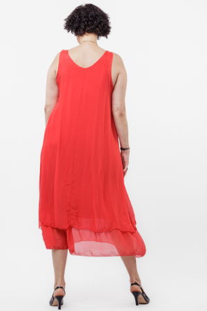 Rochie lunga A-line, suprapusa, din matase si vascoza, rosie [4]