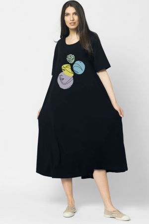 Rochii Casual - Rochie lunga A-line, bleumarin, cu imprimeu chip stilizat