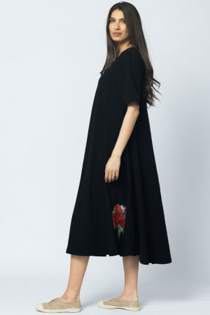 Rochie lunga A-line, bleumarin, cu imprimeu maci [2]