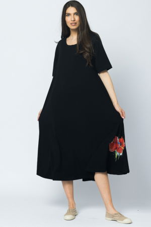 Rochii - Rochie lunga A-line, bleumarin, cu imprimeu maci