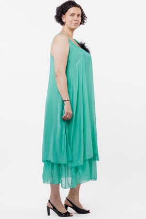 Rochie lunga A-line, suprapusa, din matase si vascoza, verde [1]