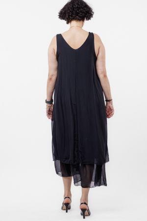 Rochie lunga A-line, suprapusa, din matase si vascoza, neagra [3]