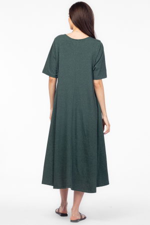 Rochie lunga A-line verde, cu imprimeu grafic chip, din tricot de bumbac [3]