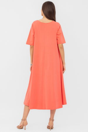 Rochie lunga A-line corai, din tricot de bumbac cu imprimeu chip stilizat [1]