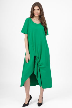 Rochii Casual - Rochie lunga A-line verde, din tricot de bumbac cu siret la poale