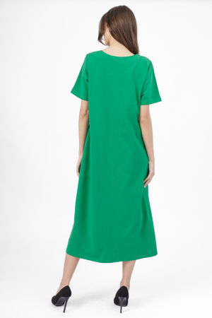 Rochie lunga A-line verde, din tricot de bumbac cu siret la poale [2]