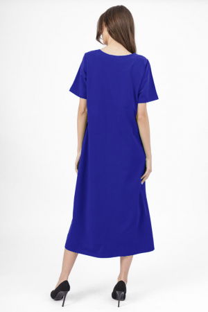 Rochie lunga A-line albastra, din tricot de bumbac cu siret la poale [2]