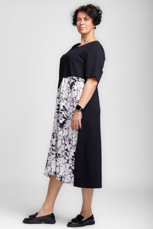 Rochii din Jerseu - Rochie lunga marmorata alb-negru, din jerseu de bumbac