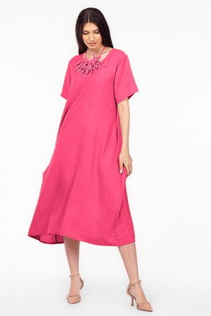 Rochie lunga fucsia din in mercerizat, marime oversize [1]