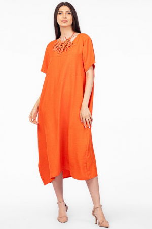 Rochie lunga portocalie din in mercerizat, marime oversize [1]