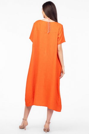 Rochie lunga portocalie din in mercerizat, marime oversize cu fluture stilizat [2]