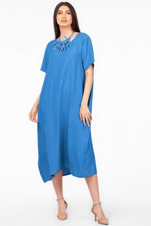 Rochii masuri mari - Rochie lunga albastra din in mercerizat, marime oversize