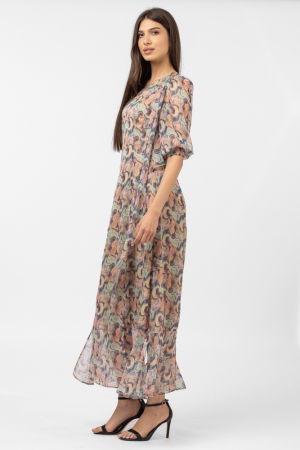 Rochie lunga cu imprimeu dulce turcoaz-roz [1]