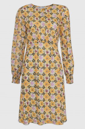 Rochie midi cu imprimeu floral galben sofran-verde olive [5]