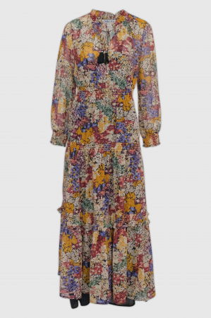 Rochie lunga cu volane si imprimeu floral in nuante de toamna [4]