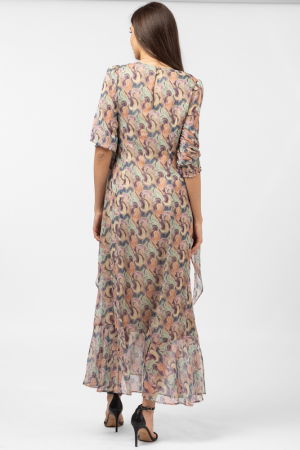 Rochie lunga cu imprimeu dulce turcoaz-roz [2]