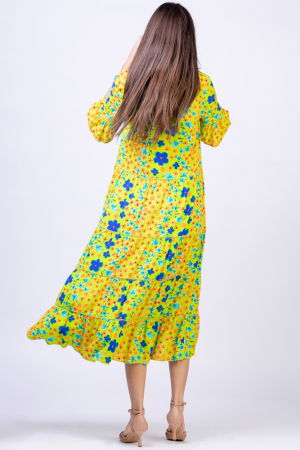 Rochie lunga lime cu imprimeu floral multicolor, din vascoza [2]