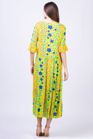 Rochie lunga lime cu imprimeu floral multicolor, din vascoza [3]