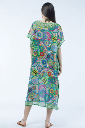 Rochie lunga de plaja tip poncho cu imprimeu mandale in nuante de verde [3]