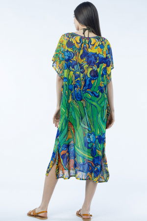 Rochie lunga de plaja tip poncho cu imprimeu dupa " Irisi''  - de Van Gogh [2]