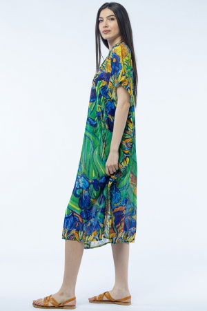 Rochie lunga de plaja tip poncho cu imprimeu dupa " Irisi''  - de Van Gogh [1]