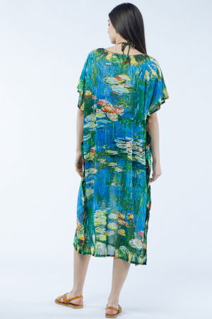 Rochie lunga de plaja tip poncho cu imprimeu dupa "Nuferii" de Claude Monet [3]