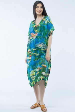 Rochii de Plajă tip Poncho - Rochie lunga de plaja tip poncho cu imprimeu dupa "Nuferii" de Claude Monet