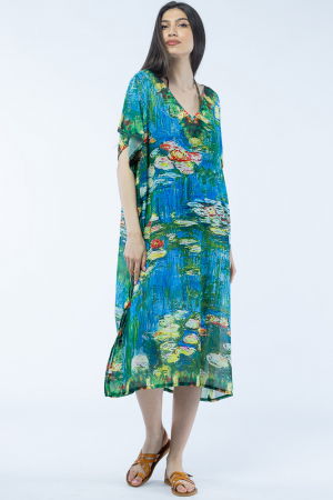 Rochie lunga de plaja tip poncho cu imprimeu dupa "Nuferii" de Claude Monet [1]