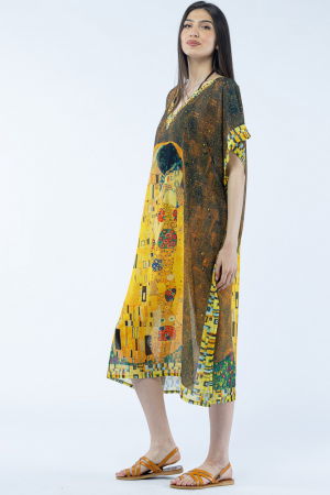 Rochie lunga de plaja tip poncho cu imprimeu dupa "Sarutul " de Gustav Klimt [1]