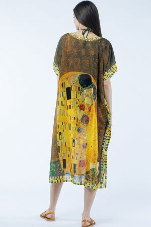 Rochie lunga de plaja tip poncho cu imprimeu dupa "Sarutul " de Gustav Klimt [2]