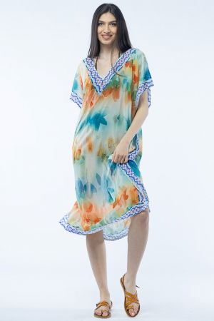 Rochie lunga de plaja tip poncho cu motive florale acuarela [1]