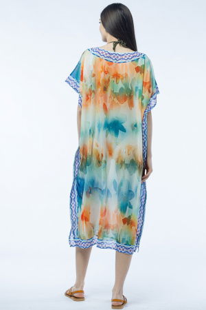 Rochie lunga de plaja tip poncho cu motive florale acuarela [3]