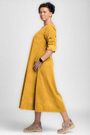 Rochie lunga din catifea reiata, A-line, galben [1]