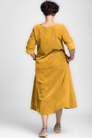 Rochie lunga din catifea reiata, A-line, galben [2]