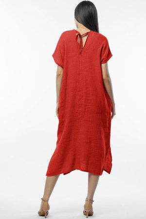 Rochie lunga din in cu funda pe spate, caramiziu intens [2]