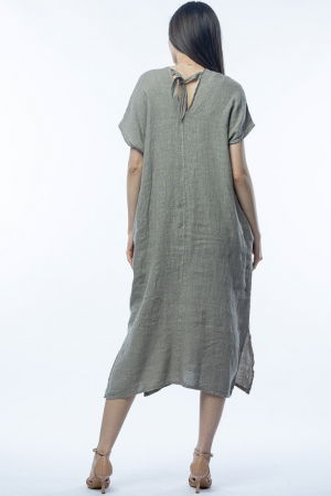 Rochie lunga din in cu funda pe spate,bej inchis [3]