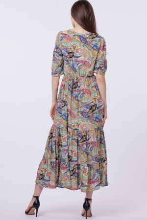 Rochie lunga din matase indiana, cu bust petrecut, imprimeu paisley si elemente aurii [2]