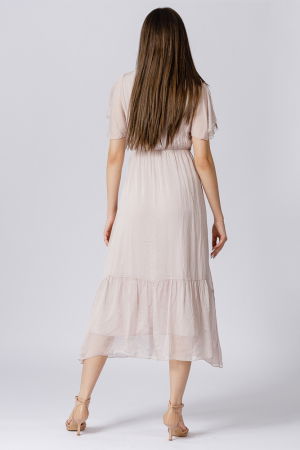 Rochie lunga din matase si vascoza, cu bust petrecut, roz prafuit [4]