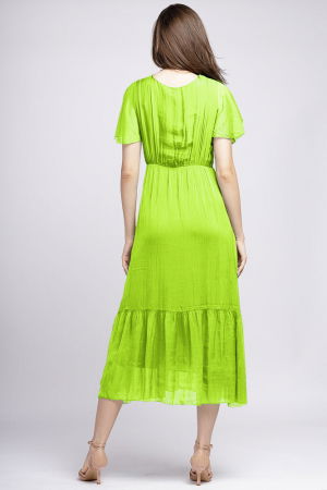 Rochie lunga din matase si vascoza, cu bust petrecut, verde kiwi [2]